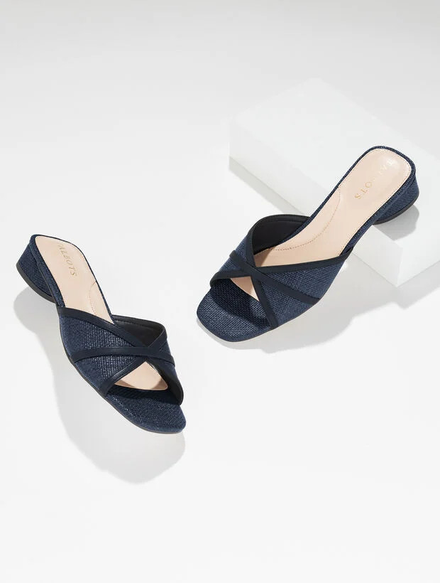 Val Block Heel Slides - Shimmer Raffia | Talbots