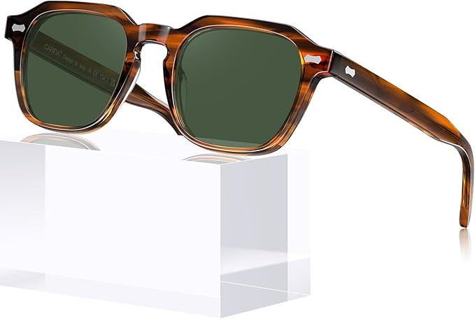 CARFIA Polarized Sunglasses for Men UV400 Protection, Retro Sun Glasses with Acetate Square Frame... | Amazon (US)