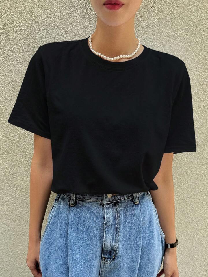 DAZY Solid Color Round Neck Short Sleeve T-Shirt For Women | SHEIN