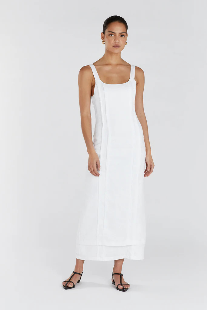 DULCE WHITE LINEN MIDI DRESS | DISSH