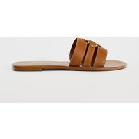Zara - Flat Leather Slider Sandals In Brown - 2 - Woman | Zara UK
