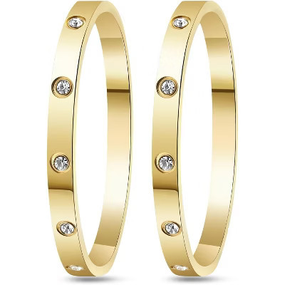 2-Piece 18K Gold Plated Love Bangle Bracelet Set for Women, Stainless Steel Cubic Zirconia Hidden Clasp Design Gold 6.54INCH | Target