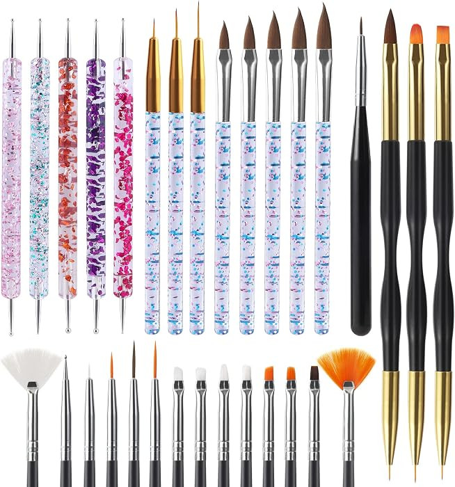 31pcs Nail Art Brushes, Nail Art Tool Set, Dotting Tools, Dust Brush,Striping Brushes for Long Li... | Amazon (US)