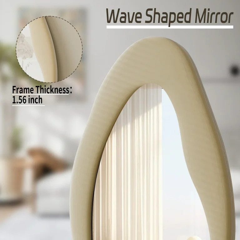 BEAUTYPEAK 71"x 30" Full Length Floor Mirror Wavy Mirror Leaning or Hanging with Stand, Beige - W... | Walmart (US)