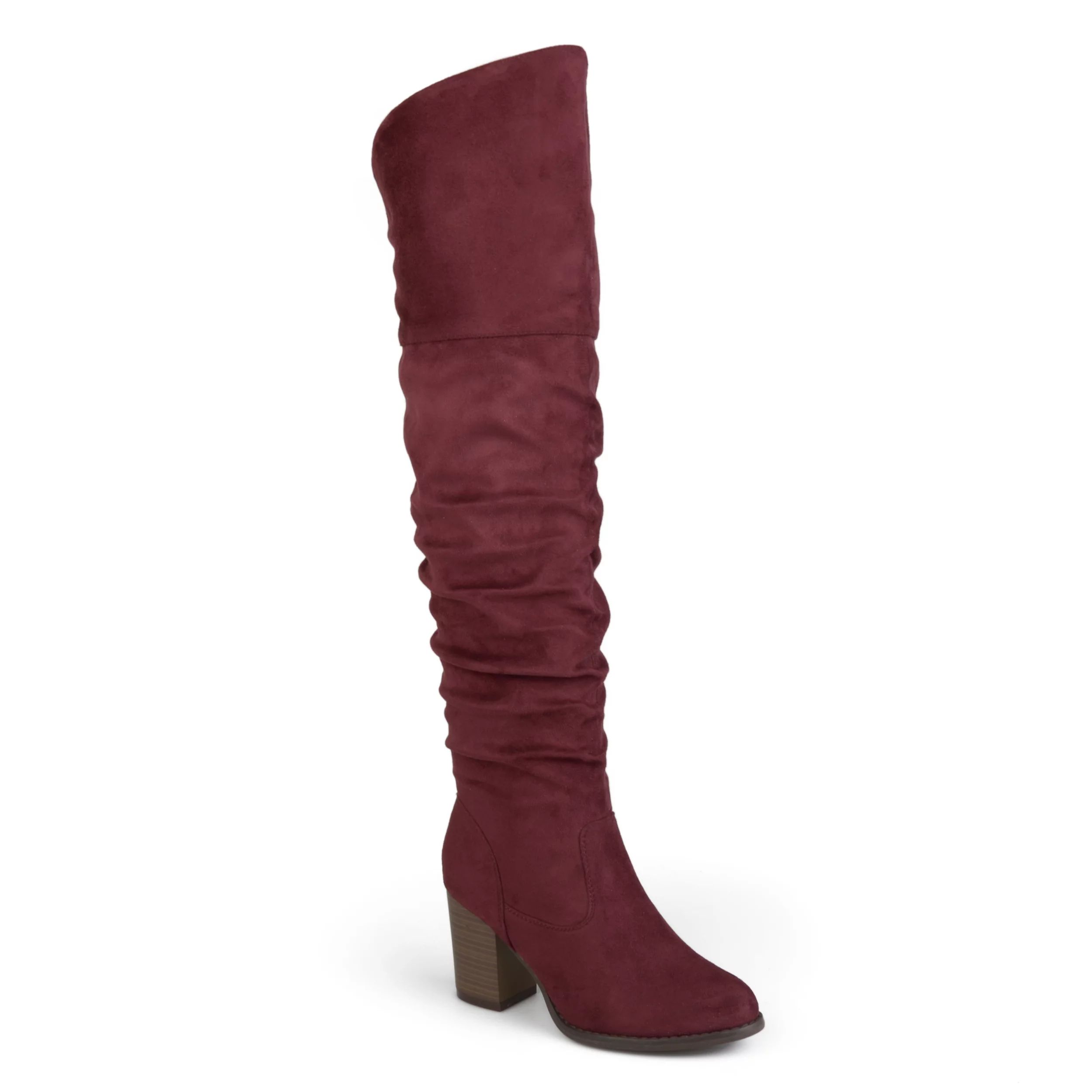Women's Ruched Stacked Heel Faux Suede Over-the-knee Boots | Walmart (US)
