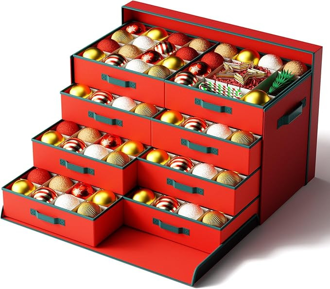 Christmas Ornament Storage Box-Hold 128 Ornaments, Xmas Ornament Organizer Storage box with Lid a... | Amazon (US)