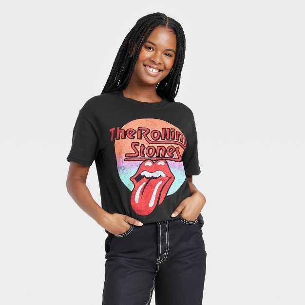Women's The Rolling Stones Short Sleeve Graphic Boyfriend T-Shirt - Black | Target