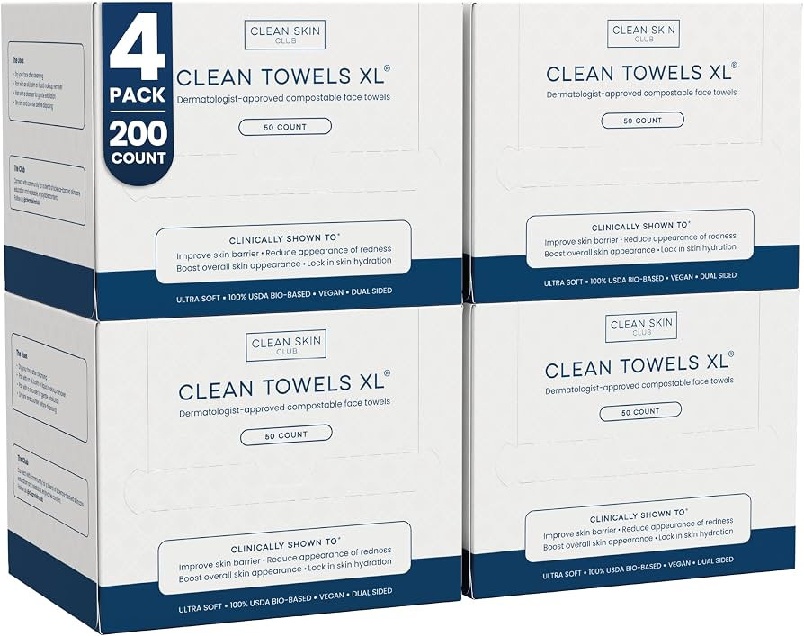 Clean Skin Club Clean Towels XL\u00ae, 100% USDA Biobased Face Towel, Disposable Face Towelette, ... | Amazon (UK)
