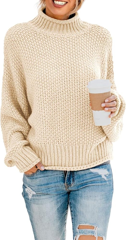 ZKESS Womens Casual Long Sleeve Turtleneck Chunky Knit Pullover Sweater Jumper Tops | Amazon (US)