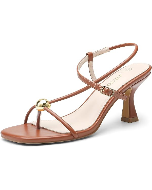 Women's Kitten Heel Sandals, Square Open Toe Slingback Flip Flop Heels with Adjustable Ankle Stra... | Amazon (US)