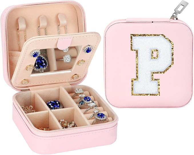 Small Travel Jewelry Box Organizer with Mirror, Women Teen Girl Gifts Trendy Stuff, Double Layer ... | Amazon (US)