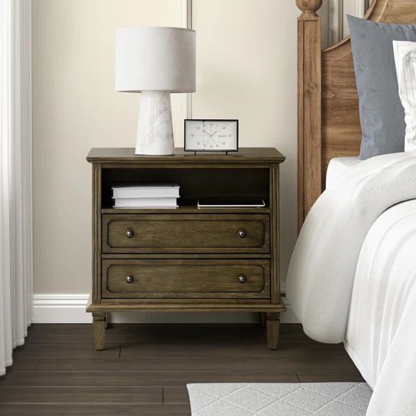 Amberlyn 2-Drawer Nightstand with Built-In Outlets and Solid Wood Legs | Wayfair North America