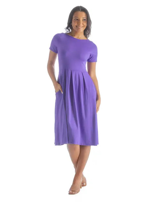 24seven Comfort Apparel Midi Dress with Short Sleeves and Pocket Detail in Lilac at Nordstrom, Si... | Nordstrom