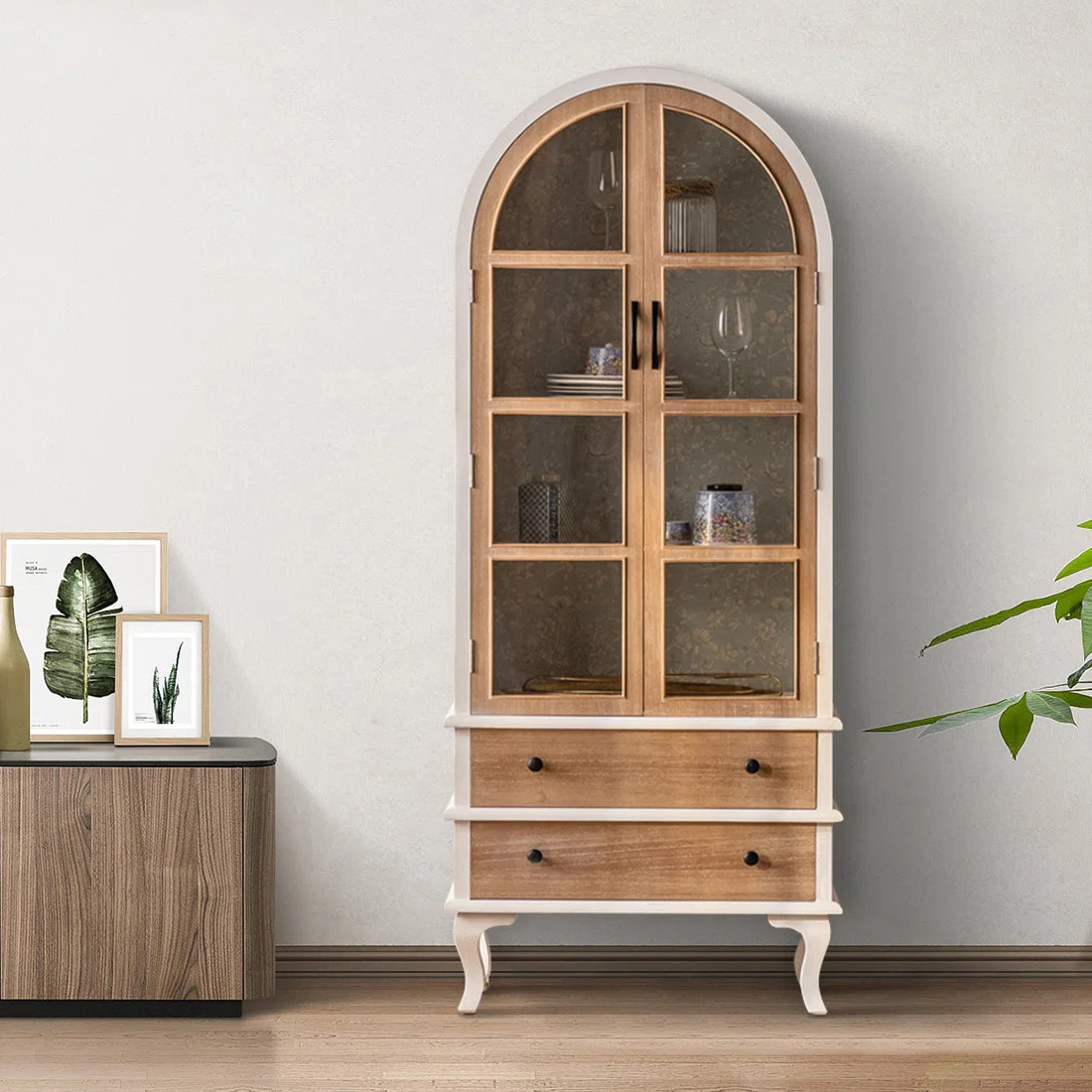 Retro Arched Glass Door Solid Wood Bookcase. | Wayfair North America