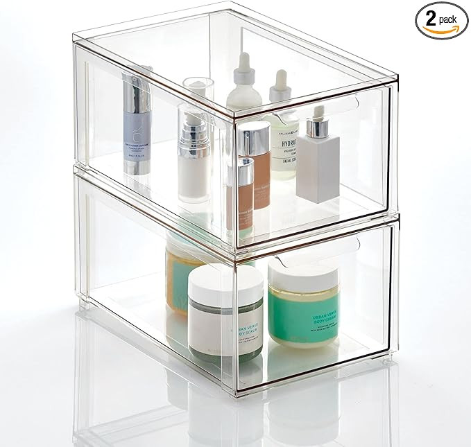 mDesign Plastic Bathroom Organizer Bin w/Pull Out Drawer - Stackable Storage Container for Bathro... | Amazon (US)