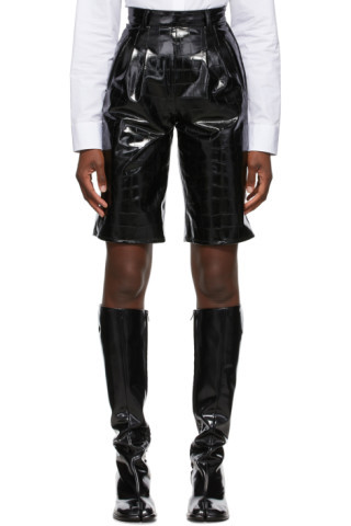 Black Faux Croco Shorts | SSENSE