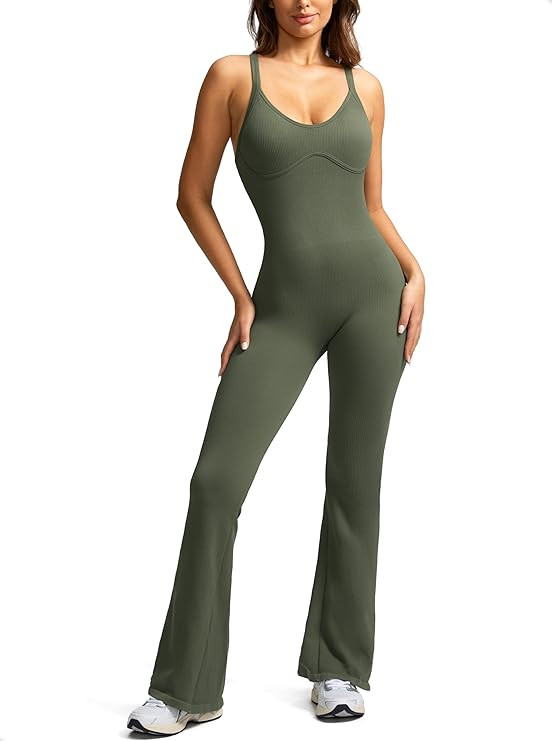 Workout Jumpsuits for Women Tummy Control Ribbed Seamless Romper | Amazon (US)