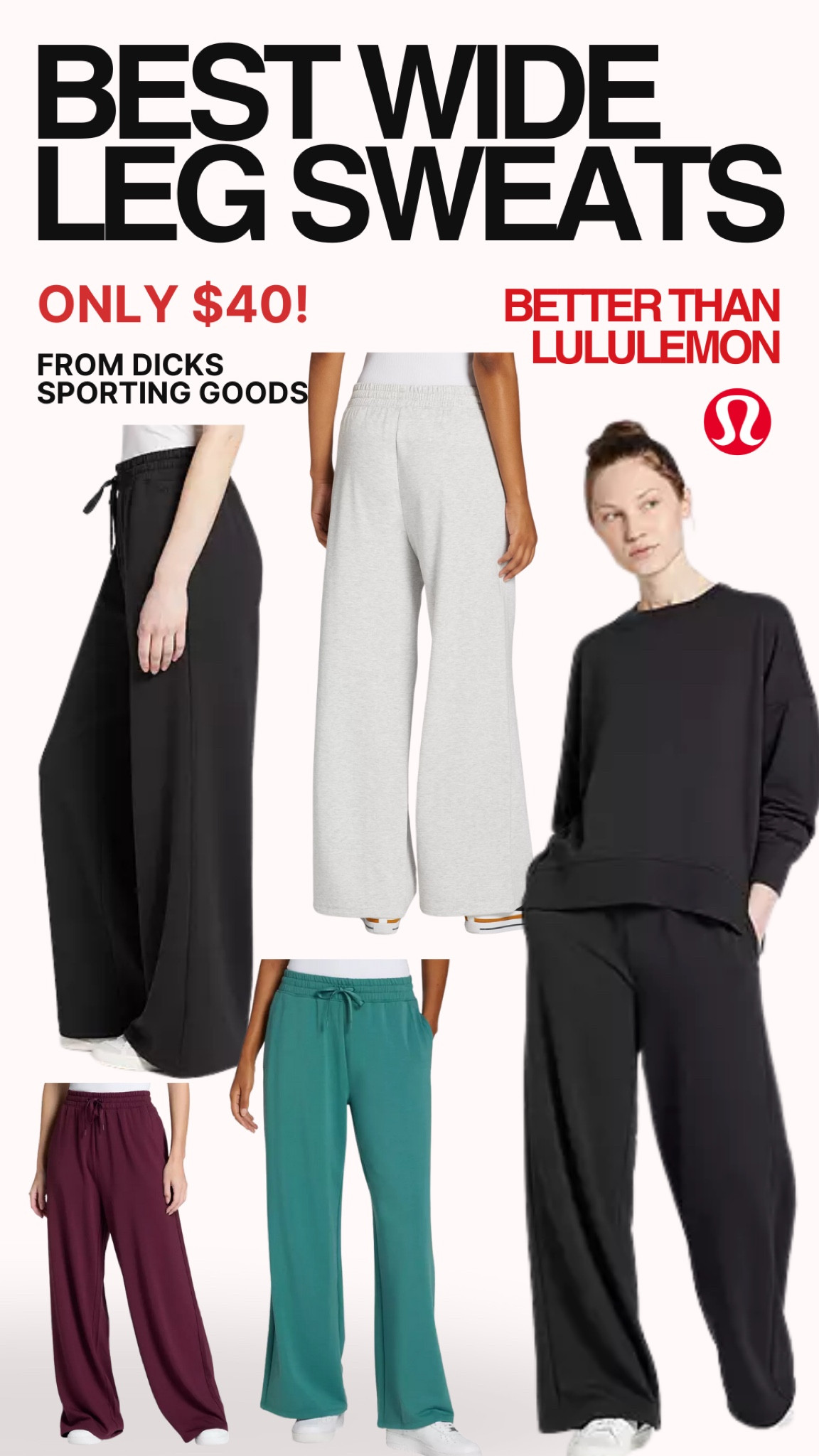 The best wide leg sweats. Only $40 from Dicks SportyGoods. 

#LTKFindsUnder50 #LTKOver40 #LTKStyleTip