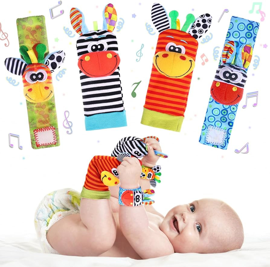 Wrist Rattle Foot Finder Socks Set for Baby Arm Hand Bracelet Rattle Feet Leg Ankle Socks Newborn... | Amazon (US)