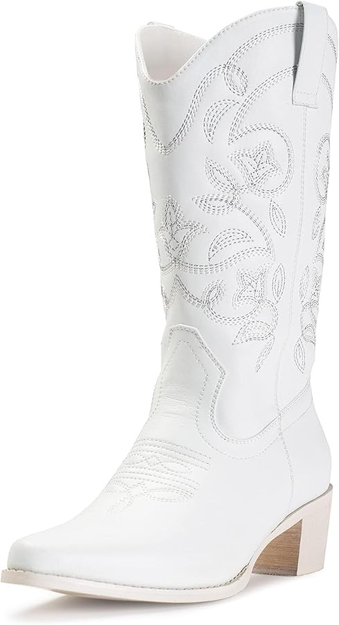 IUV Cowboy Boots For Women Pointy Toe Women's Western Boots Cowgirl Boots Mid Calf Boots | Amazon (US)