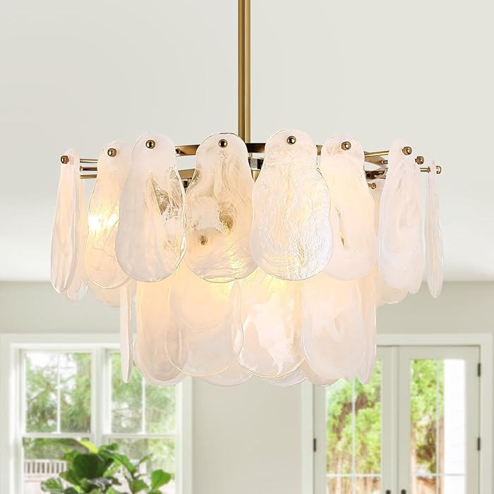 Modern Gold Chandeliers, 17.7" Luxury Cloud Glass Light Fixture, 2-Layer Round Ceiling Hanging Li... | Amazon (US)