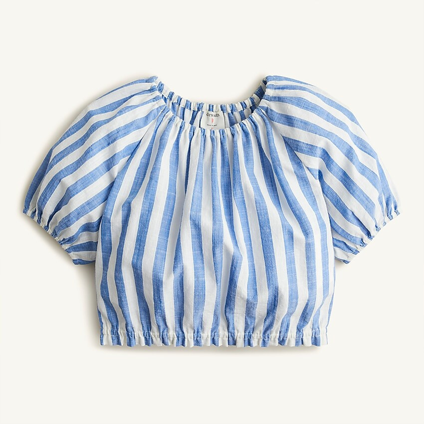 Girls' puff-sleeve crop top in stripe | J. Crew US