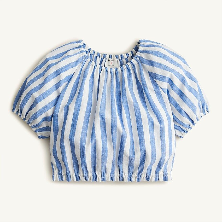 Girls' puff-sleeve crop top in stripe | J.Crew US
