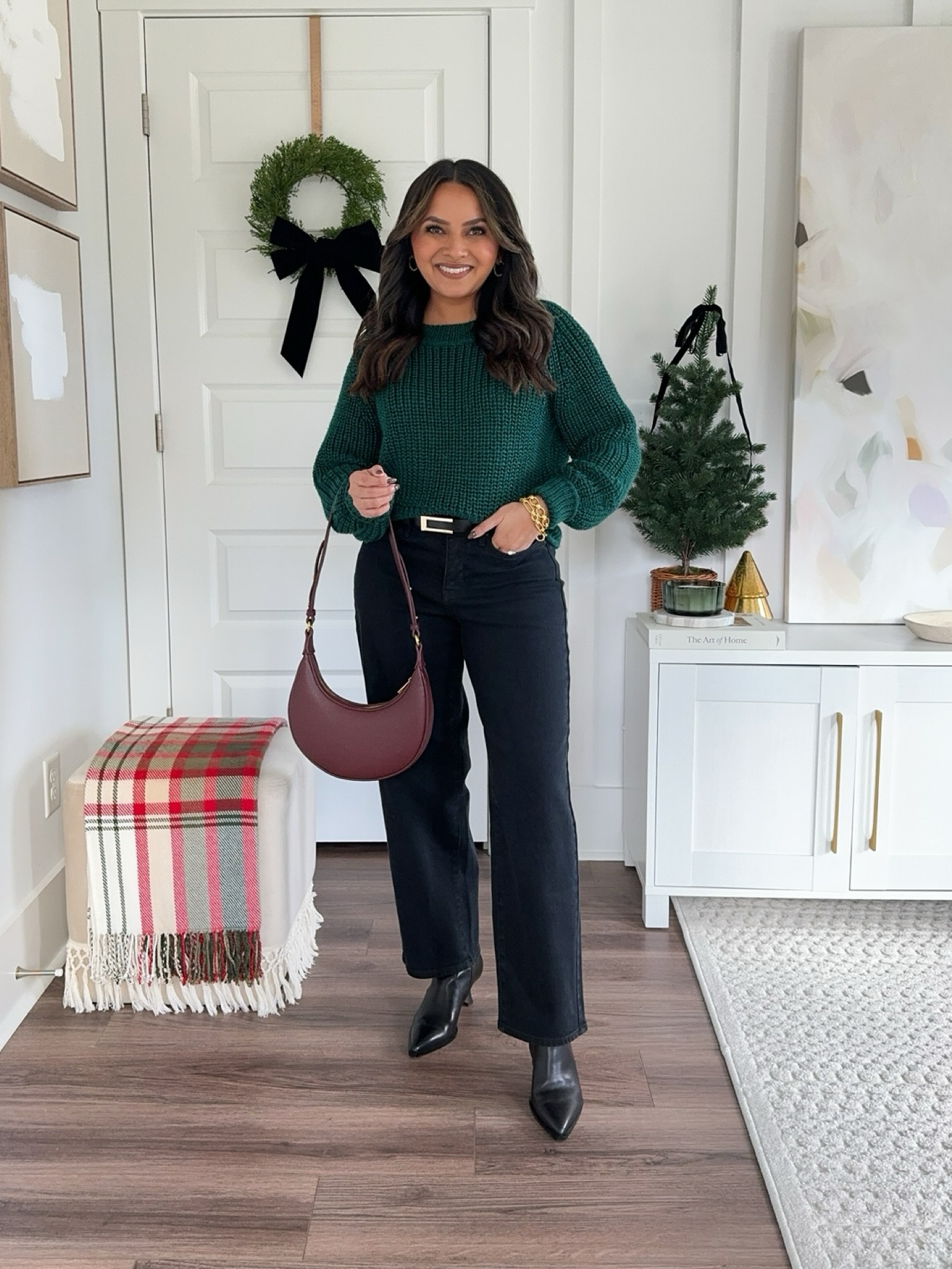 Green sweater size XS TTS 
Black Belt size 26-30”
Black barrel jeans size 0 petite - sized down size! Use code RACHEL25 for 25% off! 
Black booties Size 6- usually size 5.5 but these start in size 6 and fit perfectly

Fall outfit 
Fall style 
Holiday style 
Christmas style 
Christmas outfit 
Winter outfit 
Thanksgiving outfit 

Honey Sweet petite 
Honeysweetpetite

#LTKStyleTip #LTKHoliday #LTKSeasonal