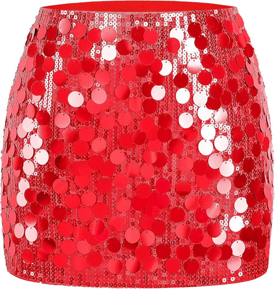 MANER Women's Sequin Mini Skirt Sparkle Stretchy Bodycon Night Out Party Skirts | Amazon (US)