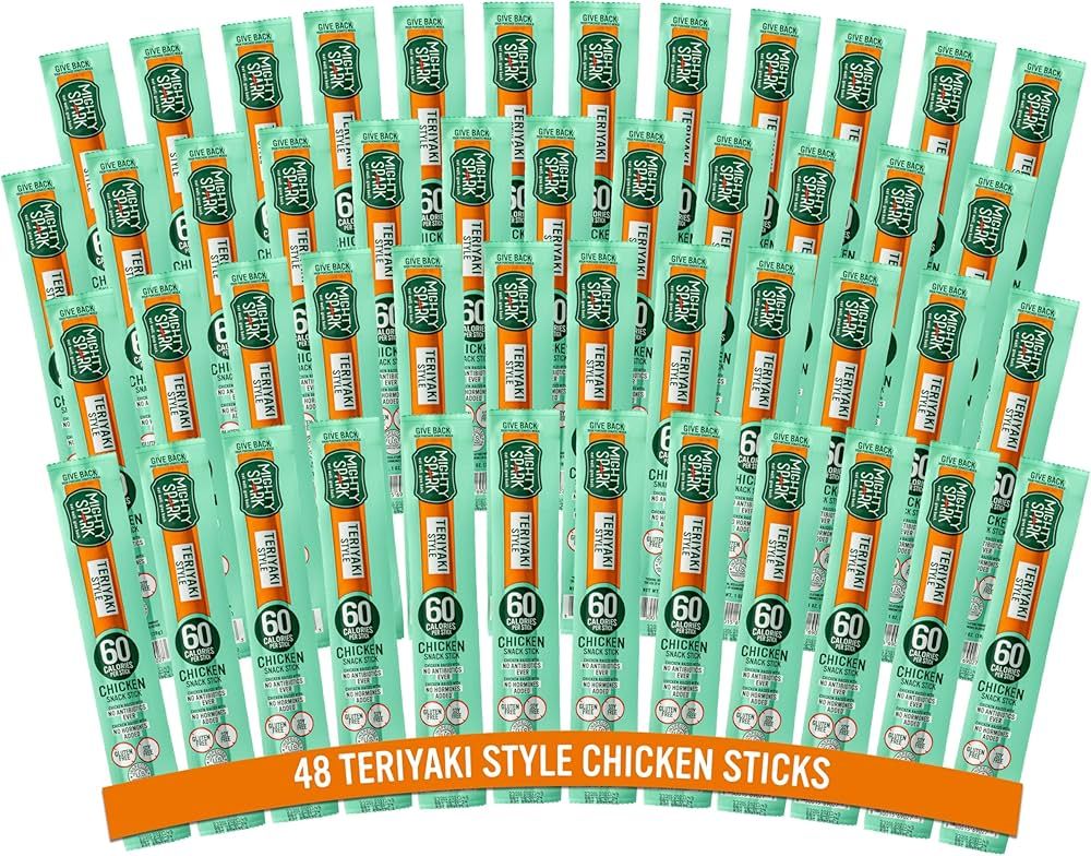 Mighty Spark Chicken Snack Sticks - Teriyaki - 5g of Protein, No Hormones Added, Gluten Free, Soy... | Amazon (US)