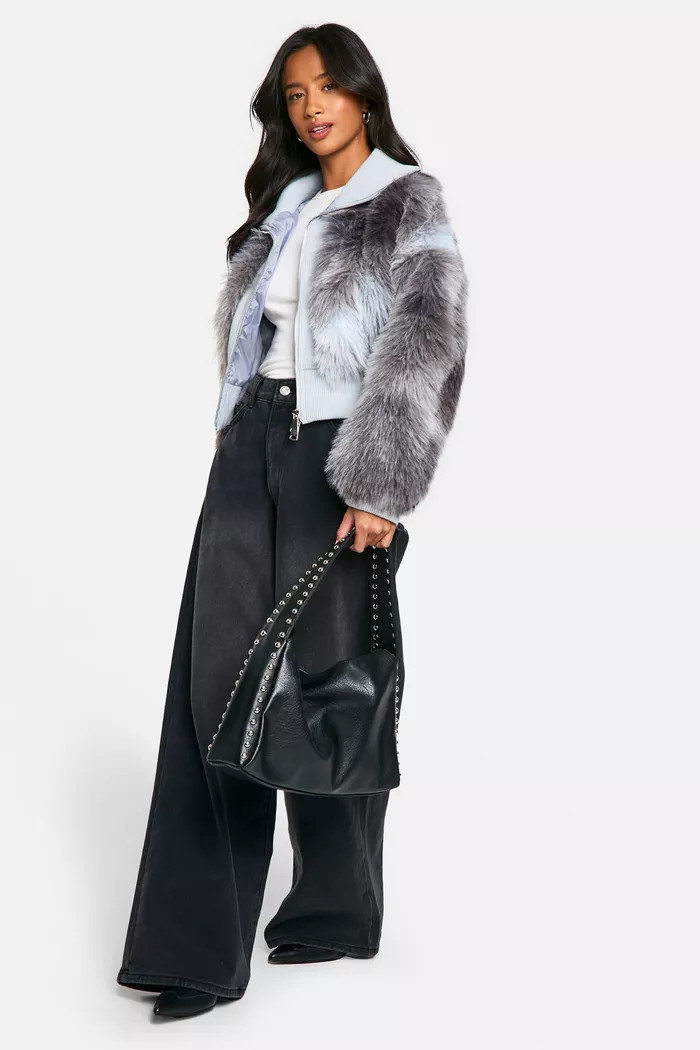 Petite Rib Detail Faux Fur Cropped Jacket | Boohoo.com (UK & IE)