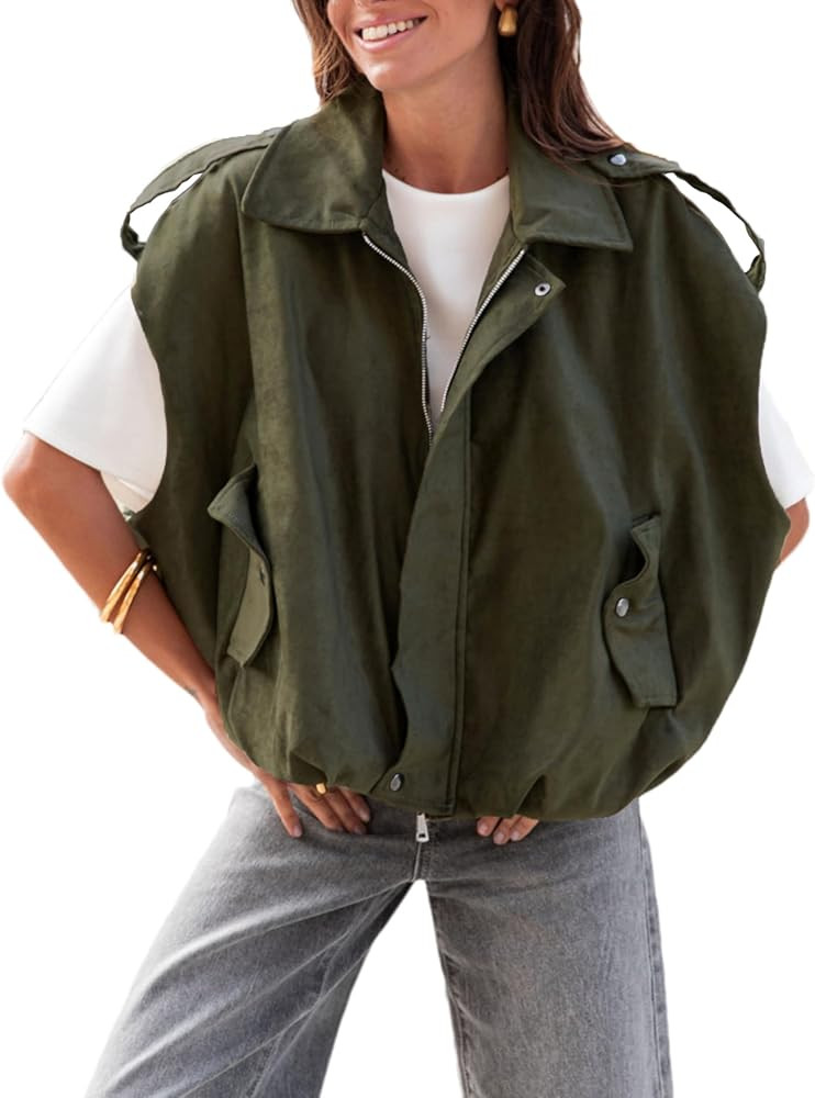 Zontroldy Womens Faux Suede Vest Cropped Bomber Jacket Casual Sleeveless Streetwear Top Vests Tre... | Amazon (US)