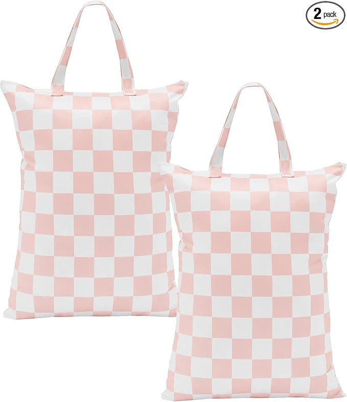 Pink Checkered 2 Pcs Large Travel Laundry Bags for Dirty Clothes, Aesthetic Trendy Waterproof Was... | Amazon (US)