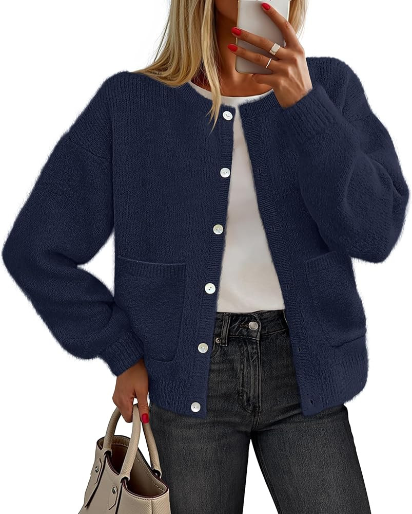 MEROKEETY Women's Long Sleeve Knit Cardigan Sweaters 2025 Fall Crewneck Button Open Front Jackets... | Amazon (US)