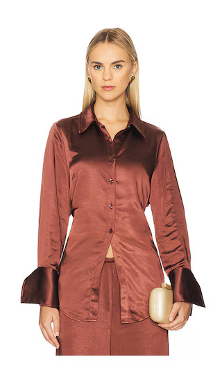 Loch Satin Button Up in Choco Brown | Revolve Clothing (Global)