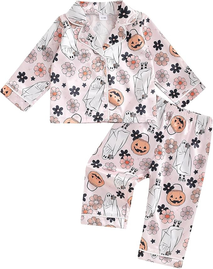 Kids Halloween Pajamas Toddler Boy Girl Cute Long Sleeve Button Up Shirt Top Long Pants Sleepwear... | Amazon (US)