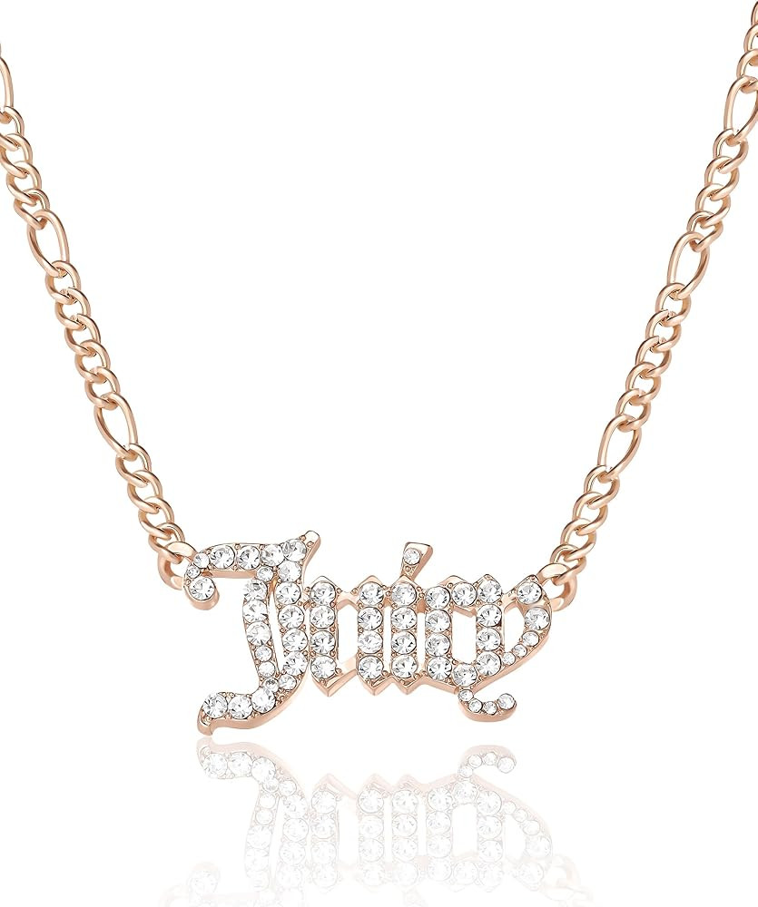 Juicy Couture Necklace for Women Gothic Logo Pendant, 16"+2" Gold-Tone Juicy Necklace with Clear ... | Amazon (US)
