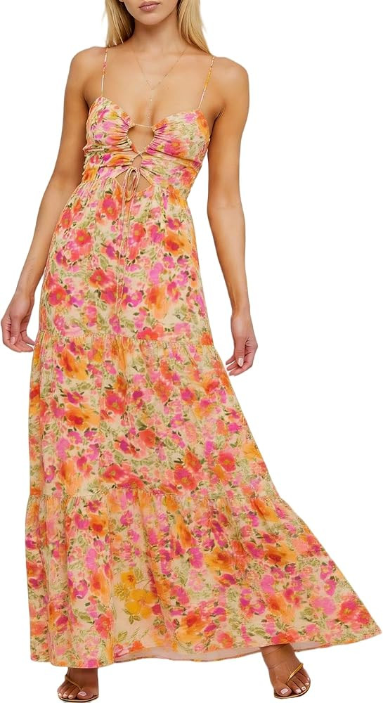 Womens 2024 Summer Y2k Dress Boho Floral Bodycon Flowy Maxi Dress Cute Backless Spaghetti Strap B... | Amazon (CA)