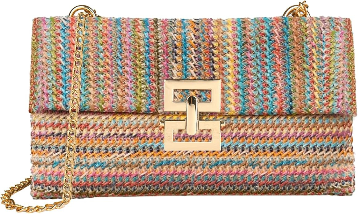 Straw Chain Clutch Purses for Women Ladies Woven Envelope Handbag Shoulder Crossbody Beach Bag | ... | Amazon (US)