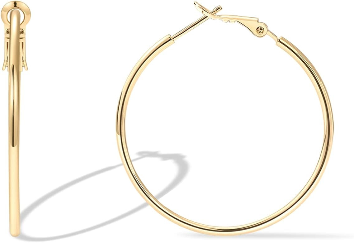 PAVOI 14K Gold Plated Sterling Silver Post Hoops | Large Hoops Earring | Lightwight Gold Hoop Ear... | Amazon (US)
