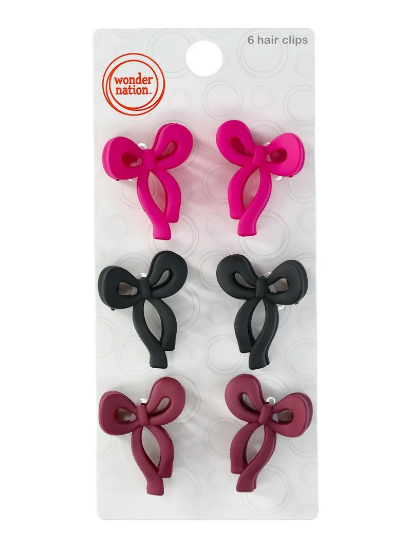 Wonder Nation Girls' Mini Bow Hair Claw Clip Set, 6-Piece | Walmart (US)