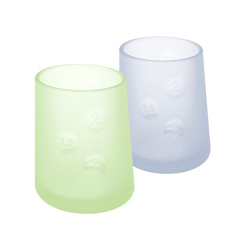 Olababy First Cup | Clear Sense 100% Silicone Infant Trainer Cup | 2oz Medicine Cup for Newborn | Non-Slip & Sloping Design for Tiny Hands & Baby Led Weaning (Kiwi/Blueberry, 2 Cups) | Amazon (US)