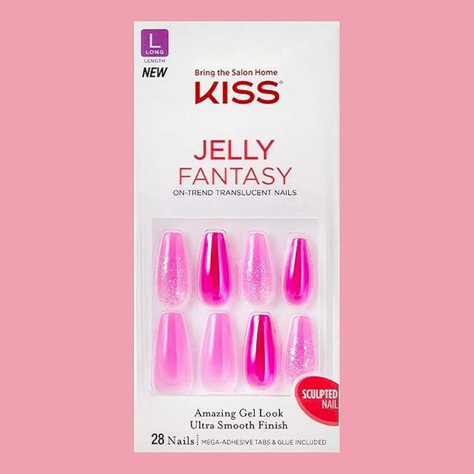 Kiss Jelly Fantasy Long Length Translucent Sculpted Hot Pink Nails 79946 Jelly Baby | Amazon (US)
