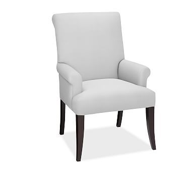 PB Comfort Roll Upholstered Dining Armchair, Performance Twill Warm White | Pottery Barn (US)