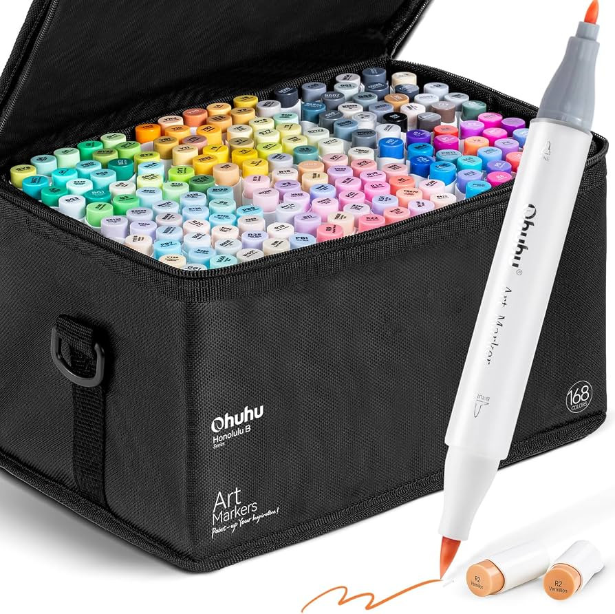 Ohuhu Alcohol Markers Brush Tip: 168-Color Double Tipped Art Marker Set for Artist Adults Colorin... | Amazon (US)