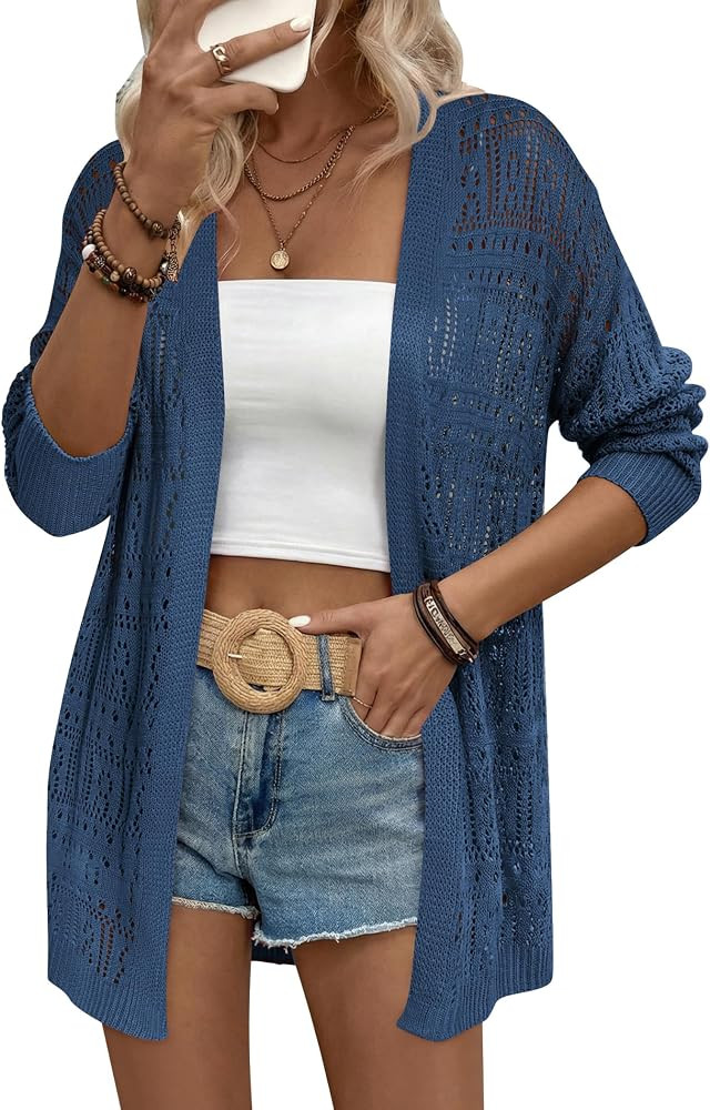 Zeagoo Womens 2026 Summer Crochet Cardigan Sweaters Lightweight Long Sleeve Open Front Kimono Boh... | Amazon (US)