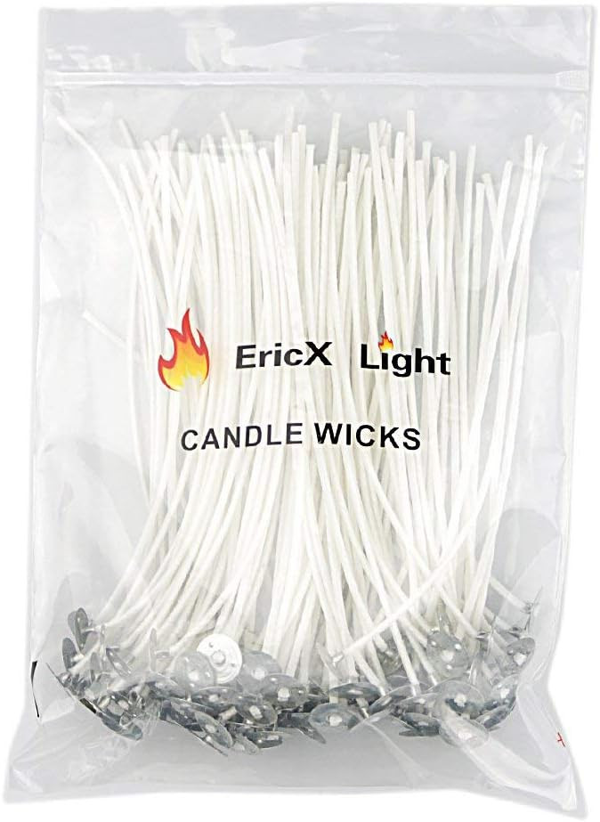 EricX Light 100 Piece Cotton Candle Wick 6" Pre-Waxed for Candle Making,Candle DIY | Amazon (US)