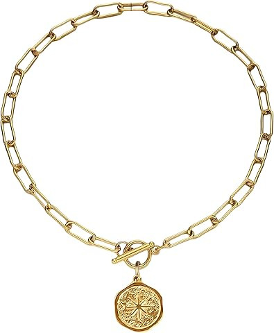 925 Sterling Silver Coin Toggle Necklace For Women, 14K Filled Gold Vintage Sun Pendant Toggle Ne... | Amazon (US)