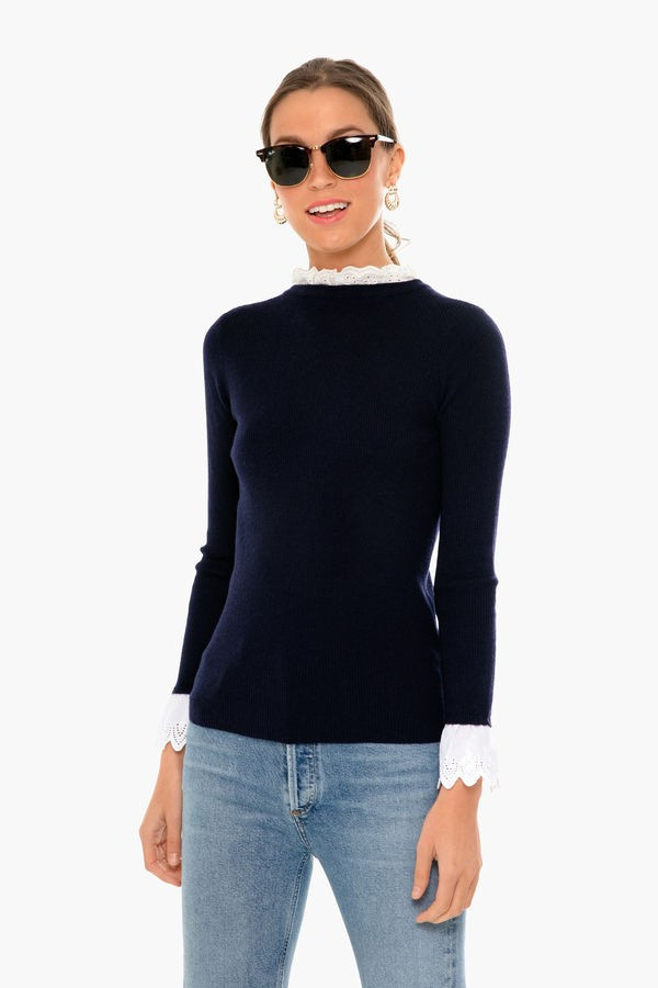 Navy Rosemary Eyelet Knit Top | Tuckernuck (US)