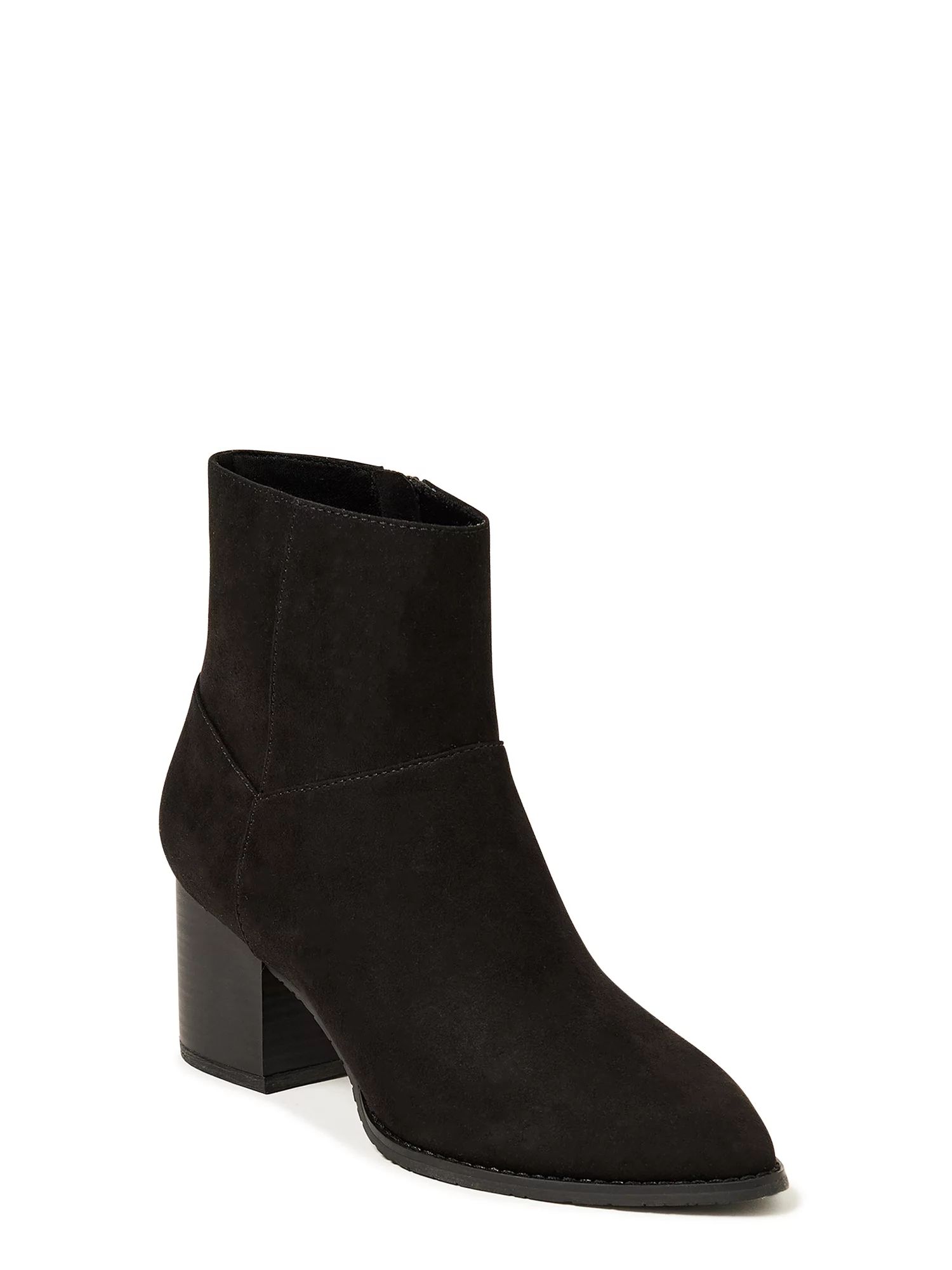 Melrose Ave Women’s Faux Leather Block Heel Side-Zip Pointed Toe Booties - Walmart.com | Walmart (US)